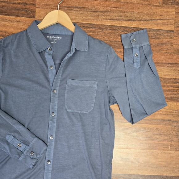 Mododoc Shirt Small Womens Knit Pocket Top Button Up Long Sleeve Blue Sundance - Picture 2 of 10